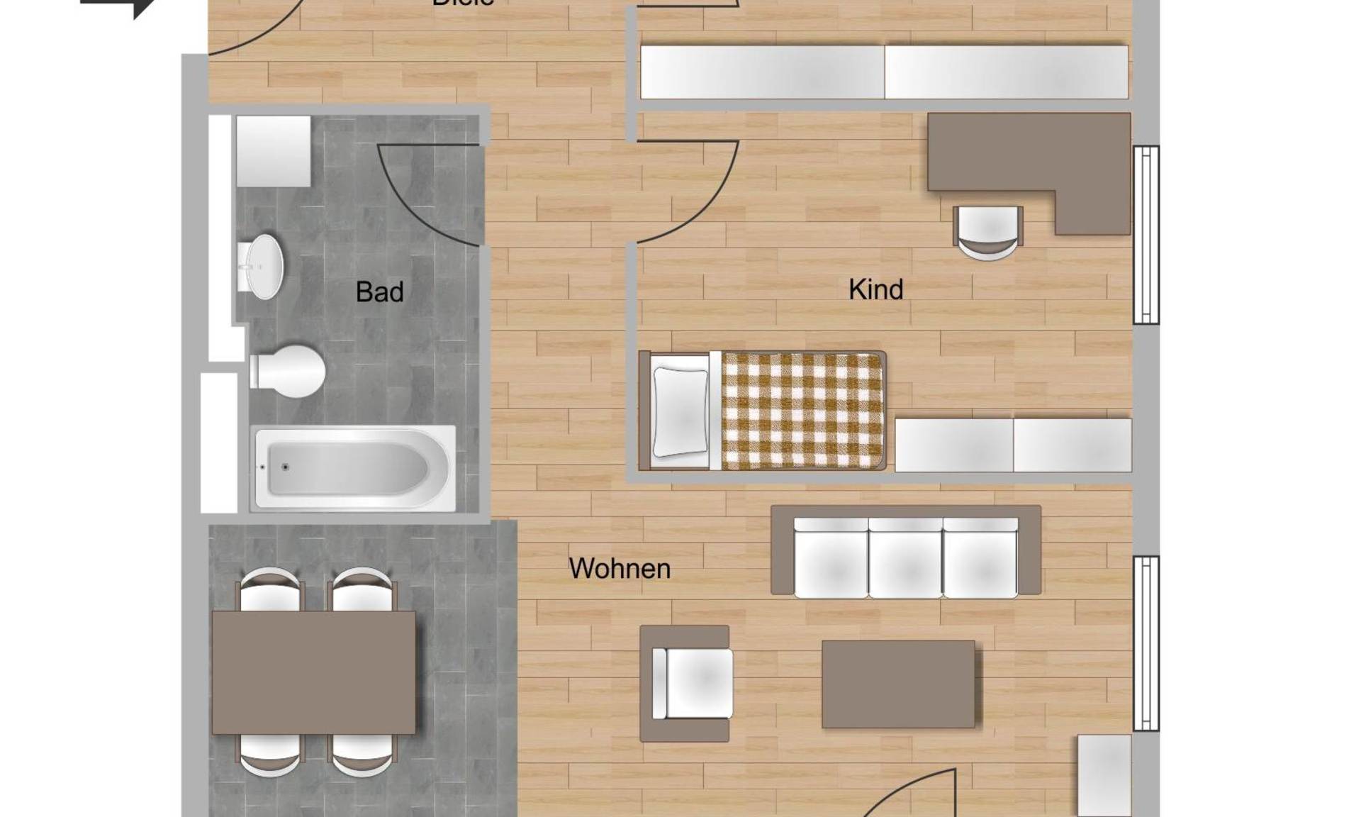 3-Zimmer-Wohnung ca. 69,90 m2