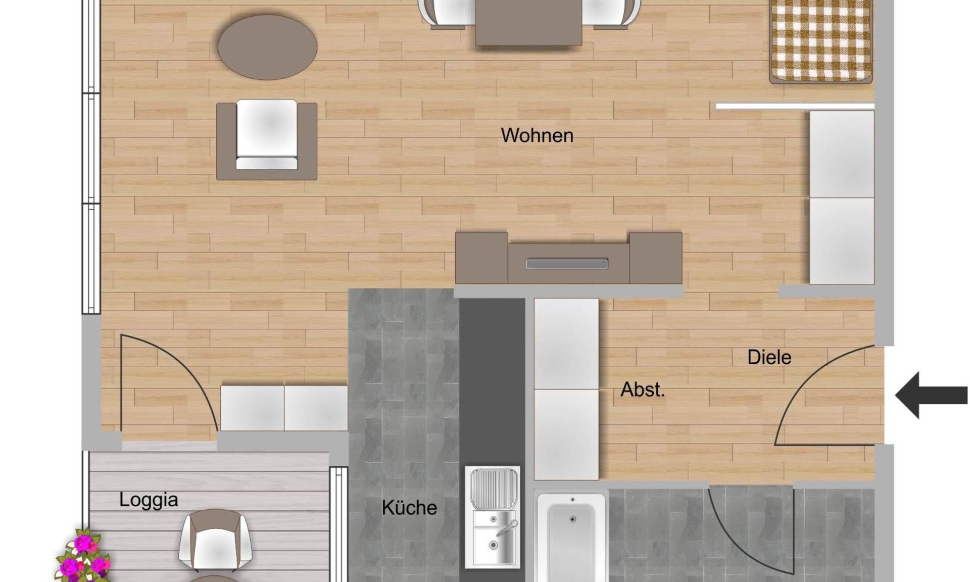 1-Zimmer-Wohnung ca. 45,89 m²
