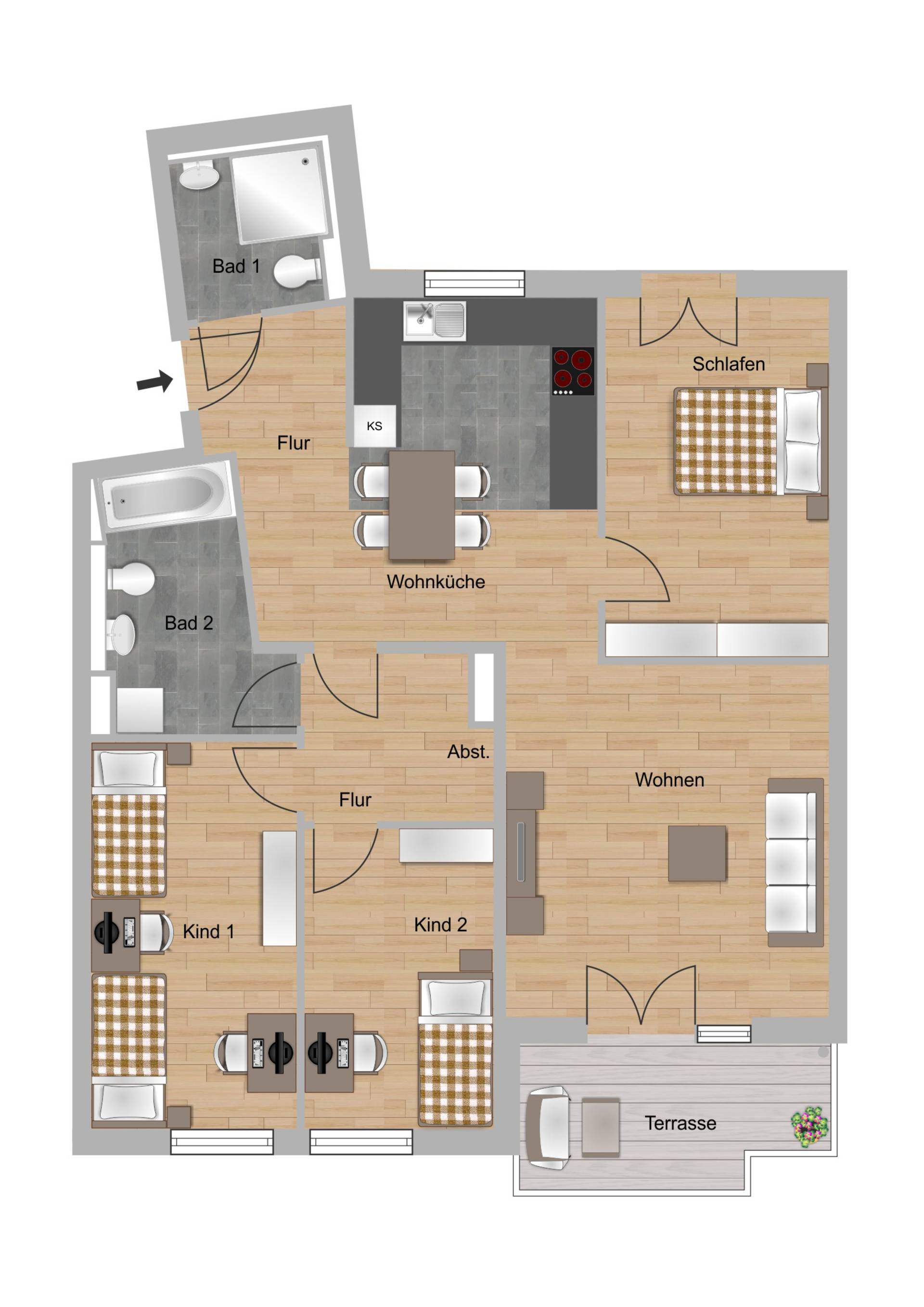 4-Zimmer-Wohnung (Ergeschoss/barrierefrei) ca. 99 m²