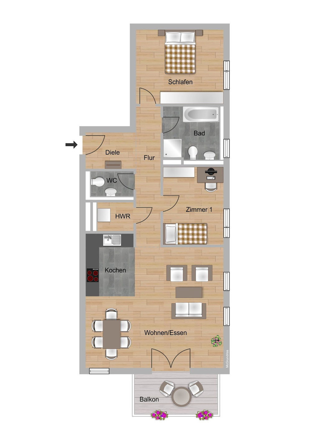 Haus Nr 9, 5, 1.OG, 3 Zimmer, rechts, OG