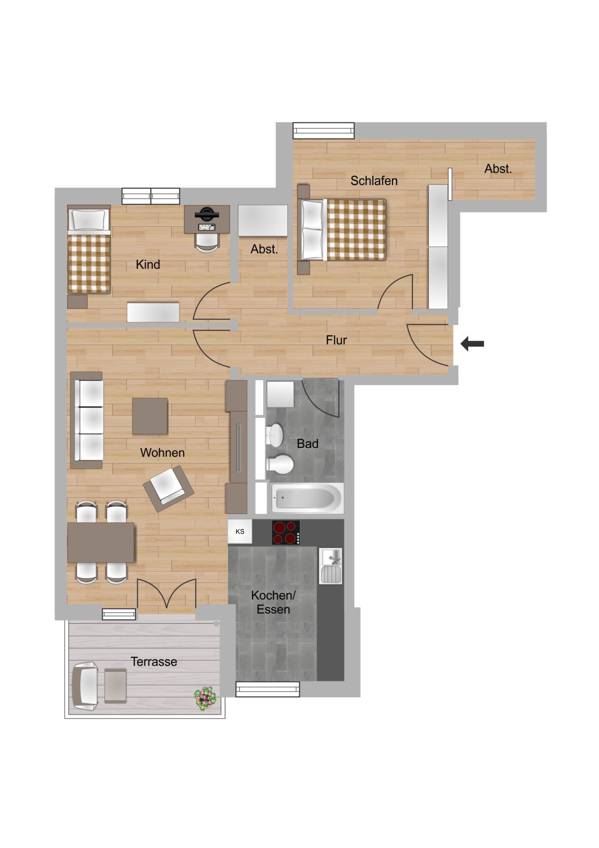3-Zimmer-Wohnung (Erdgeschoss) ca. 80 m²
