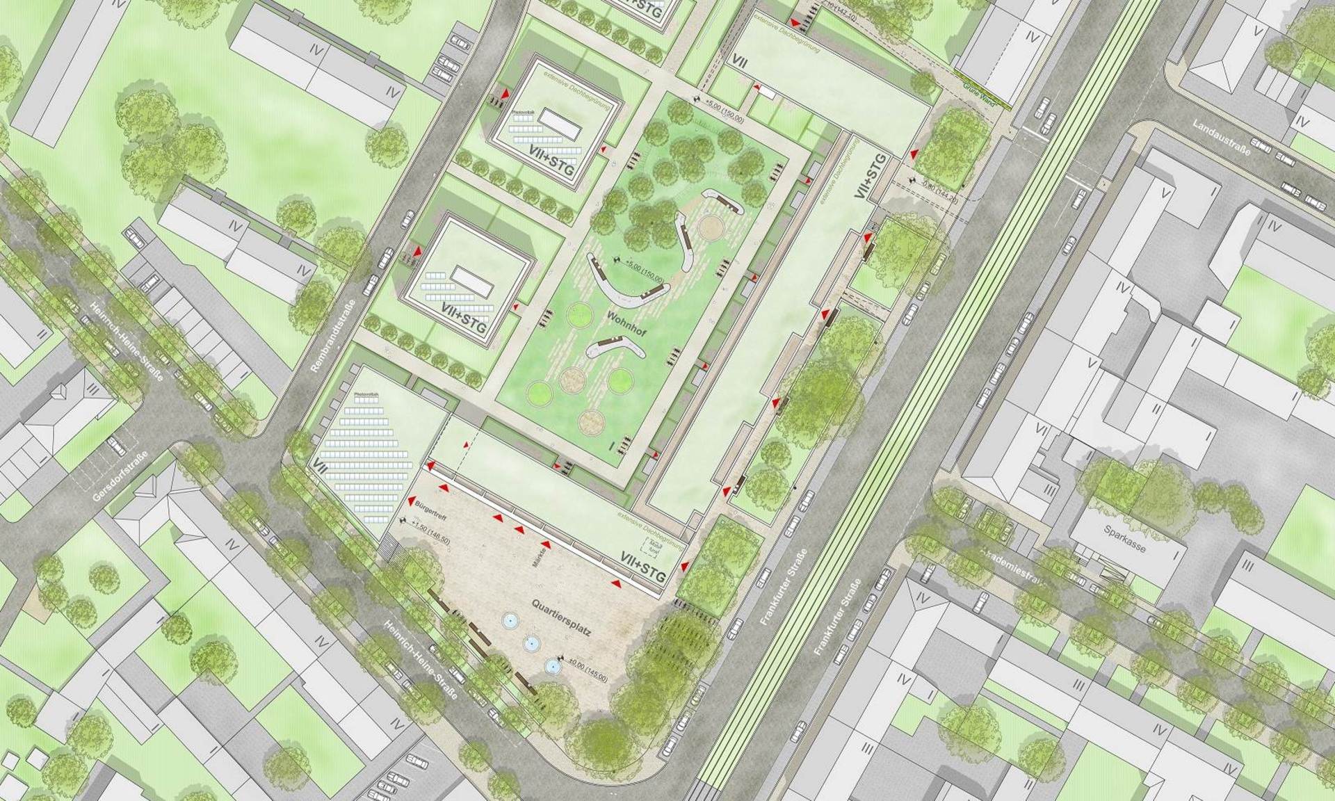 Lageplan der "Neuen Mitte Südstadt". Grafik: NHW / Hoechstetter und Partner Architekten