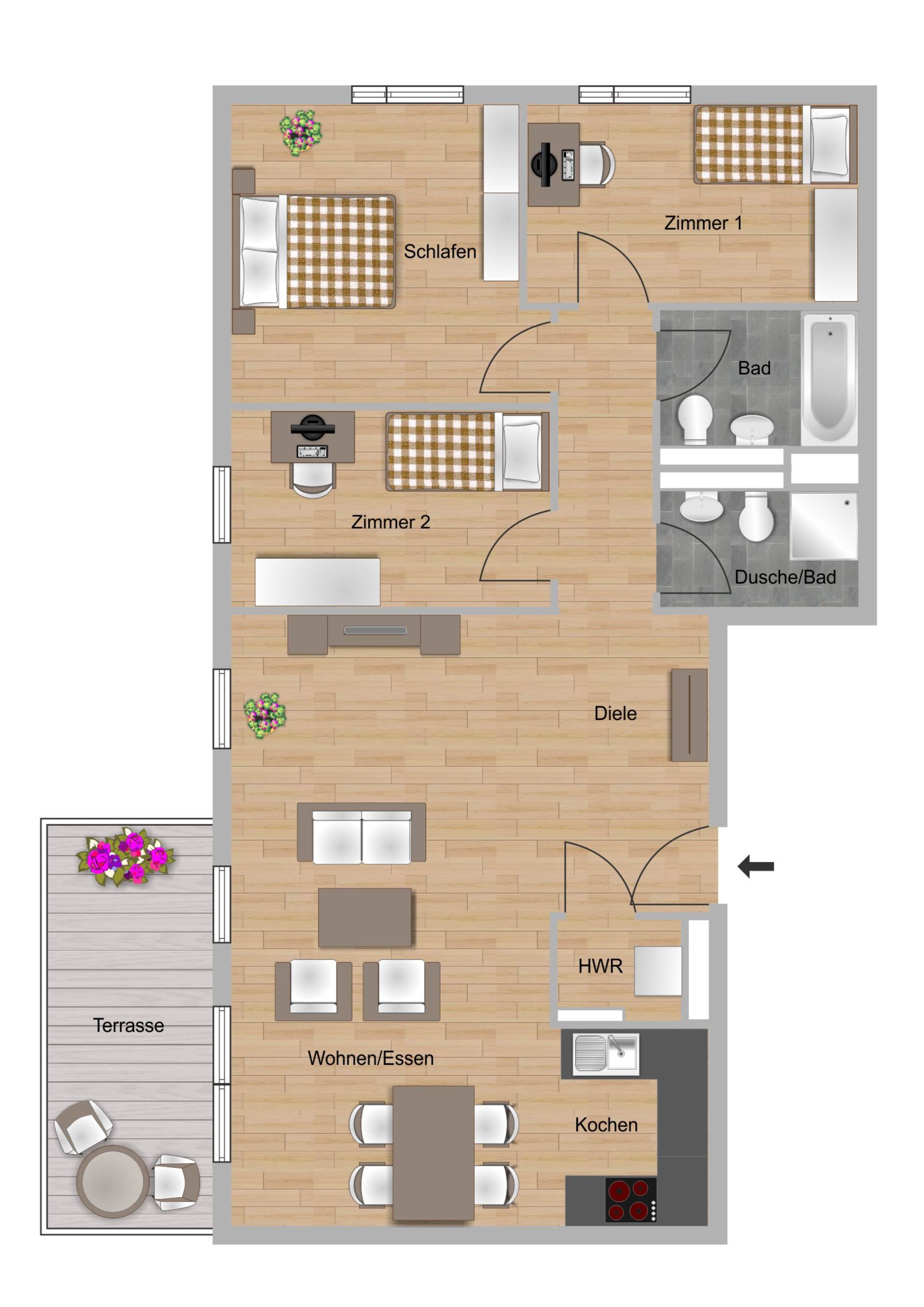 4-Zimmer-Wohnung ca. 95,35 m²