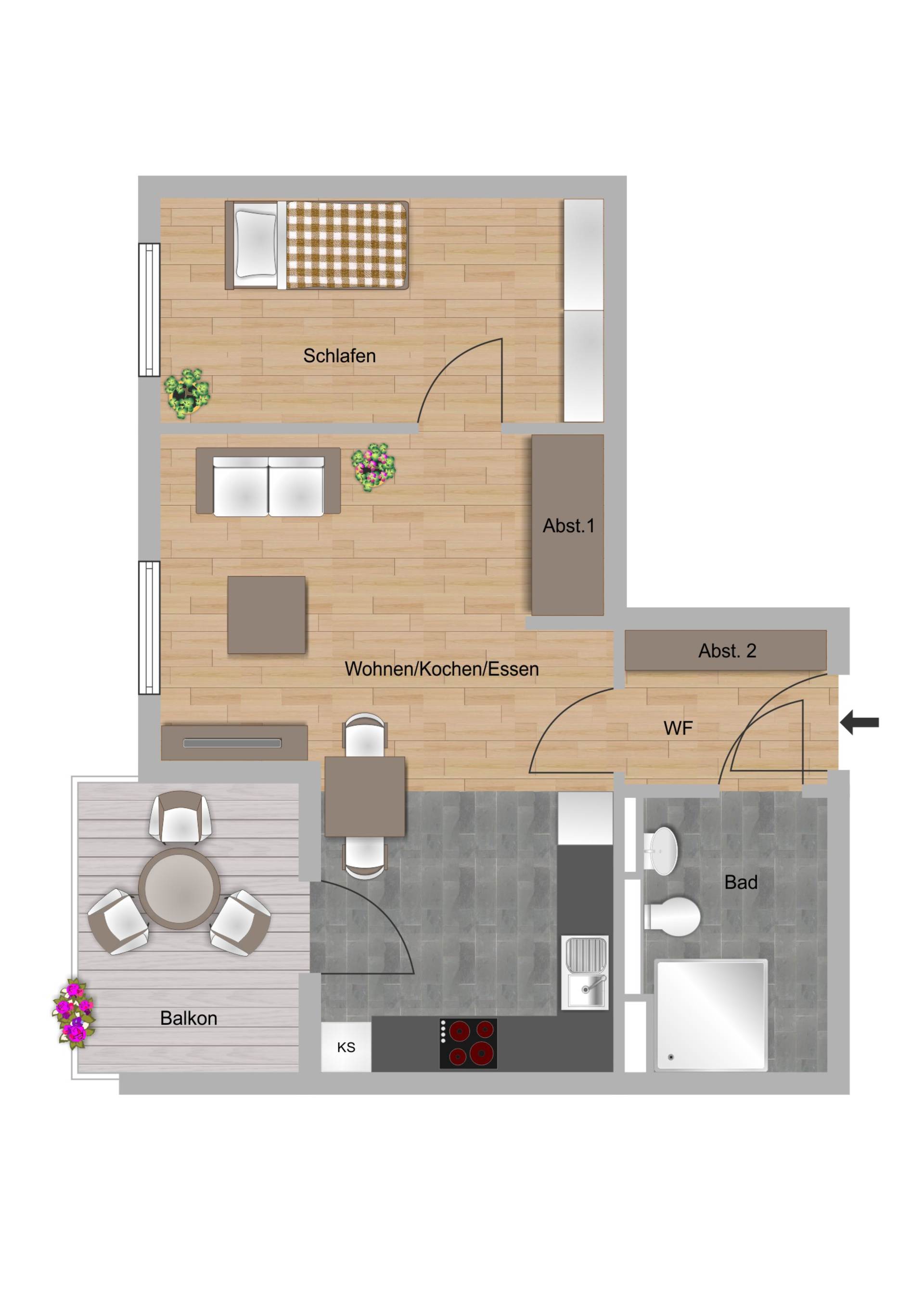 1,5 Zimmer-Wohnung (Obergeschoss/barrierefrei) ca. 44 m²