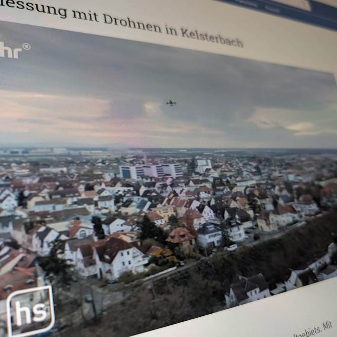 Screenshot zeigt die Stadt Kelsterbach von oben 