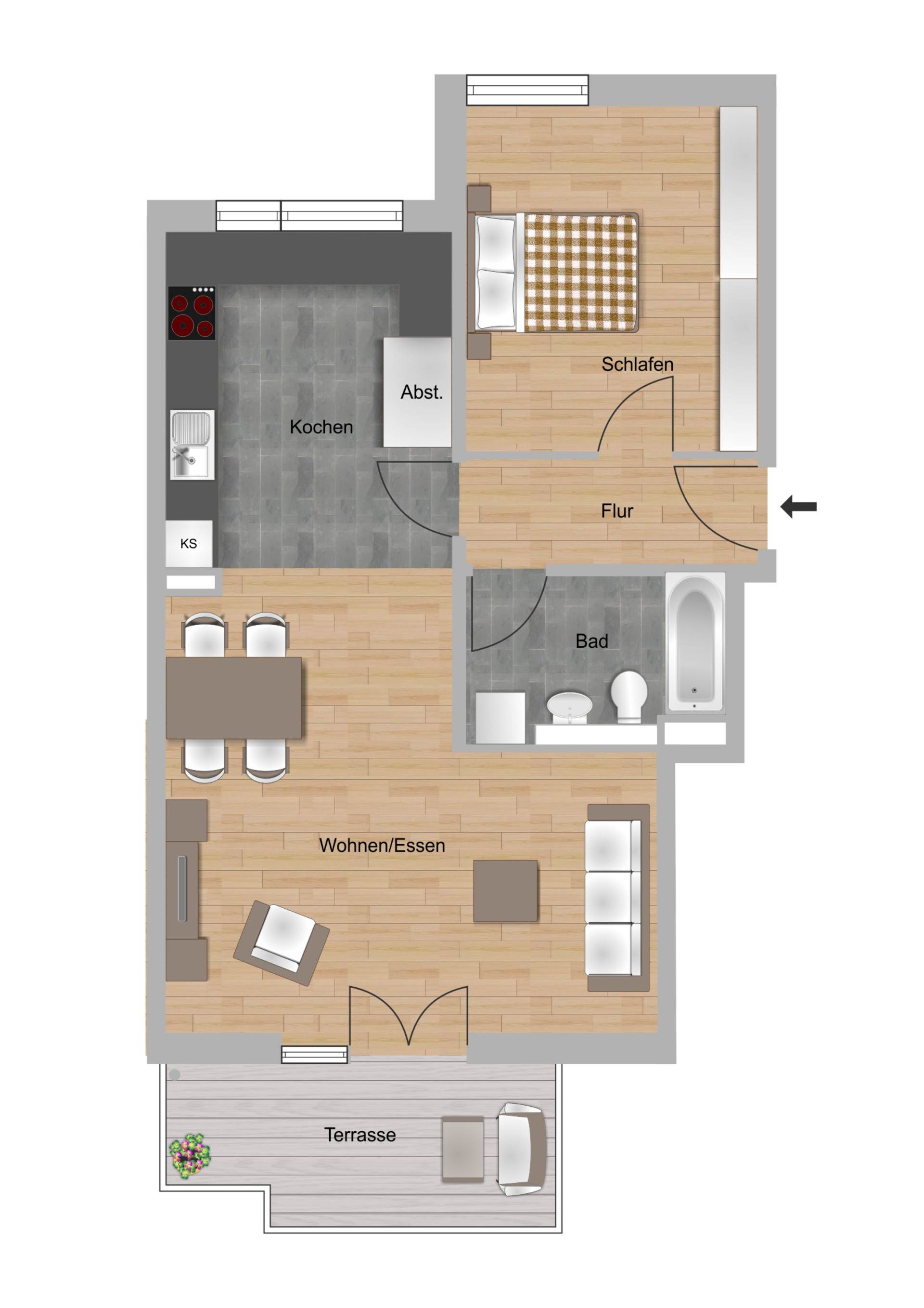 2-Zimmer-Wohnung (Erdgeschoss) ca.  66 m²