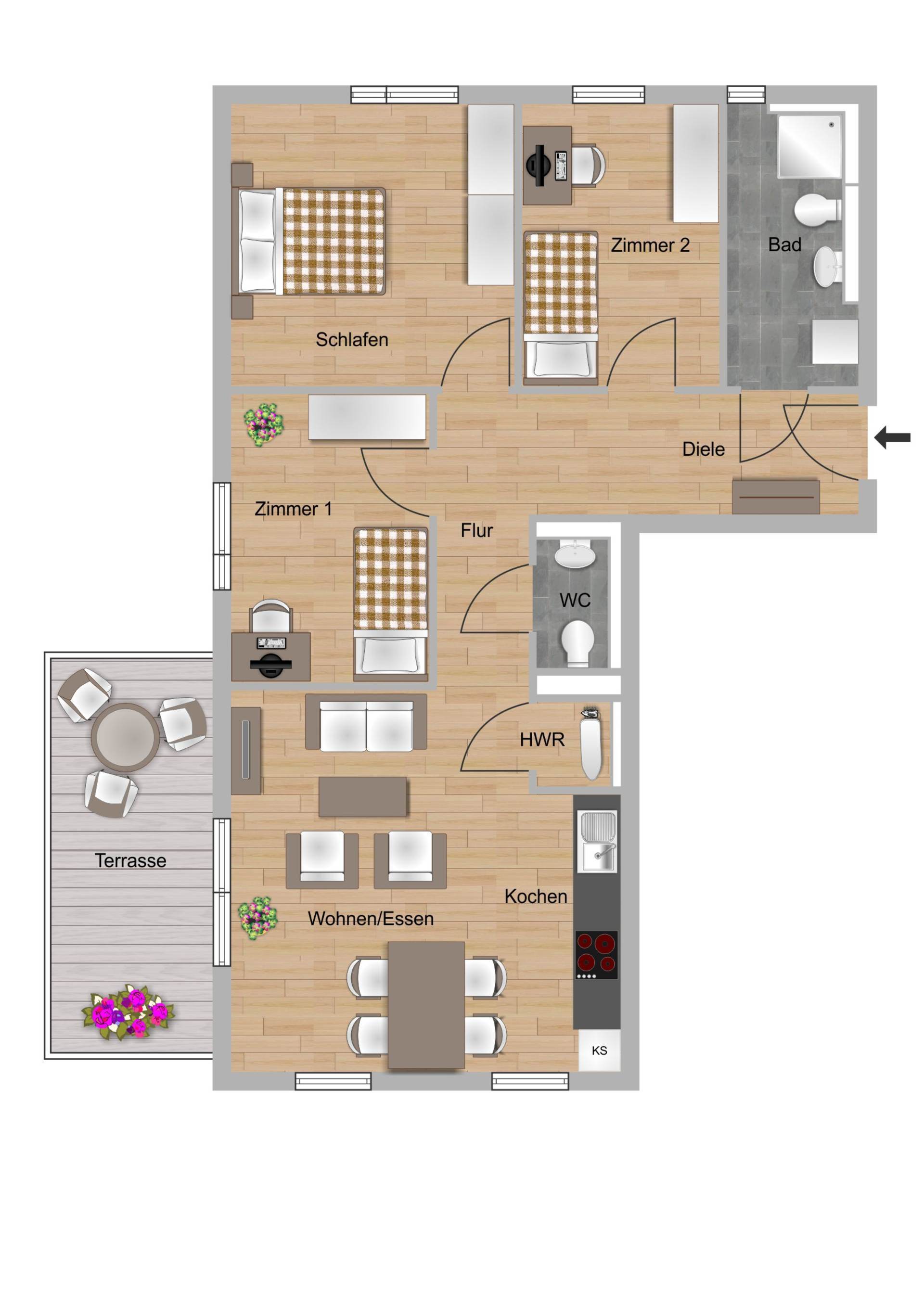 4-Zimmer-Wohnung ca. 81,55 m²