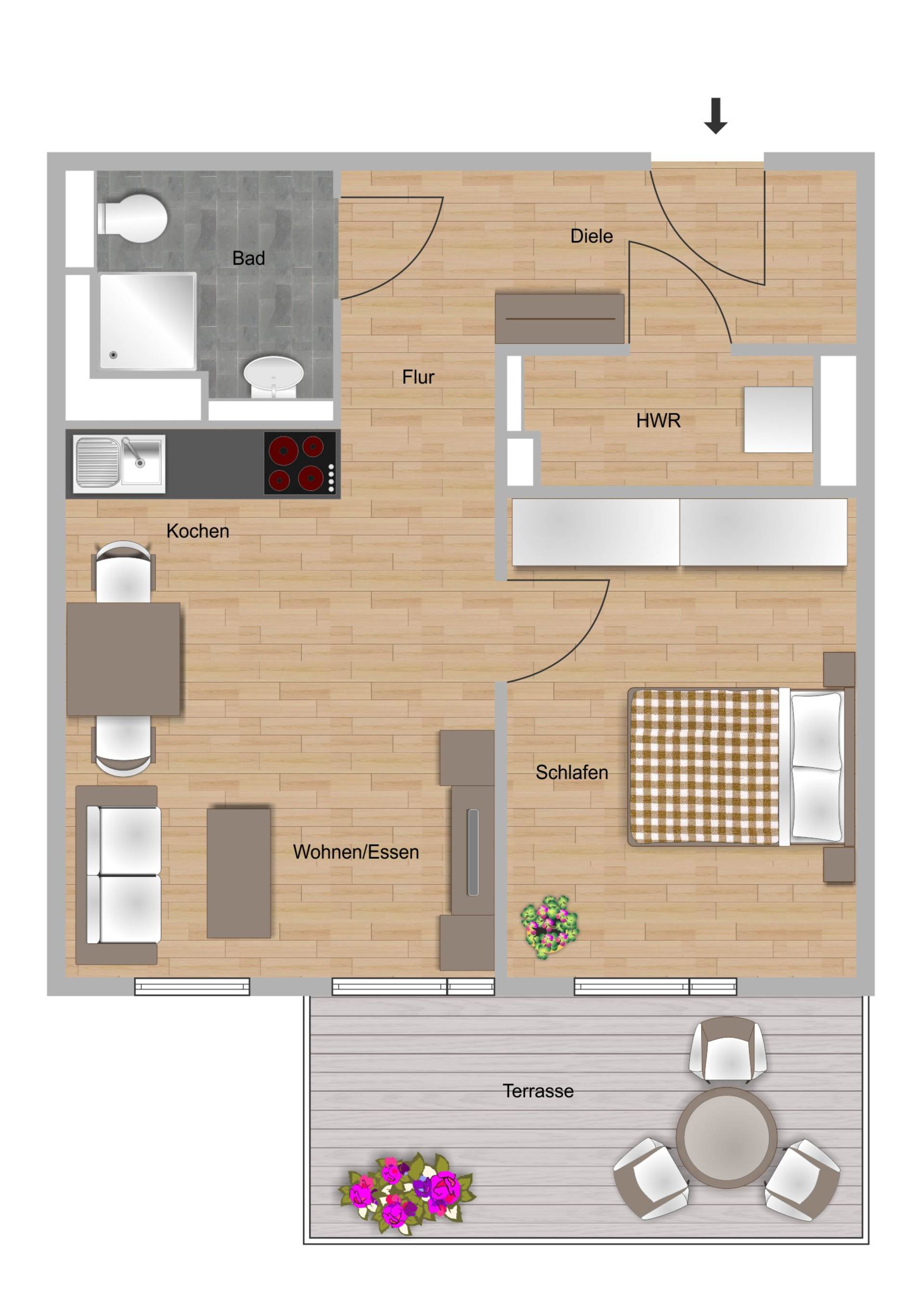 2-Zimmer-Wohnung ca. 45,95 m²