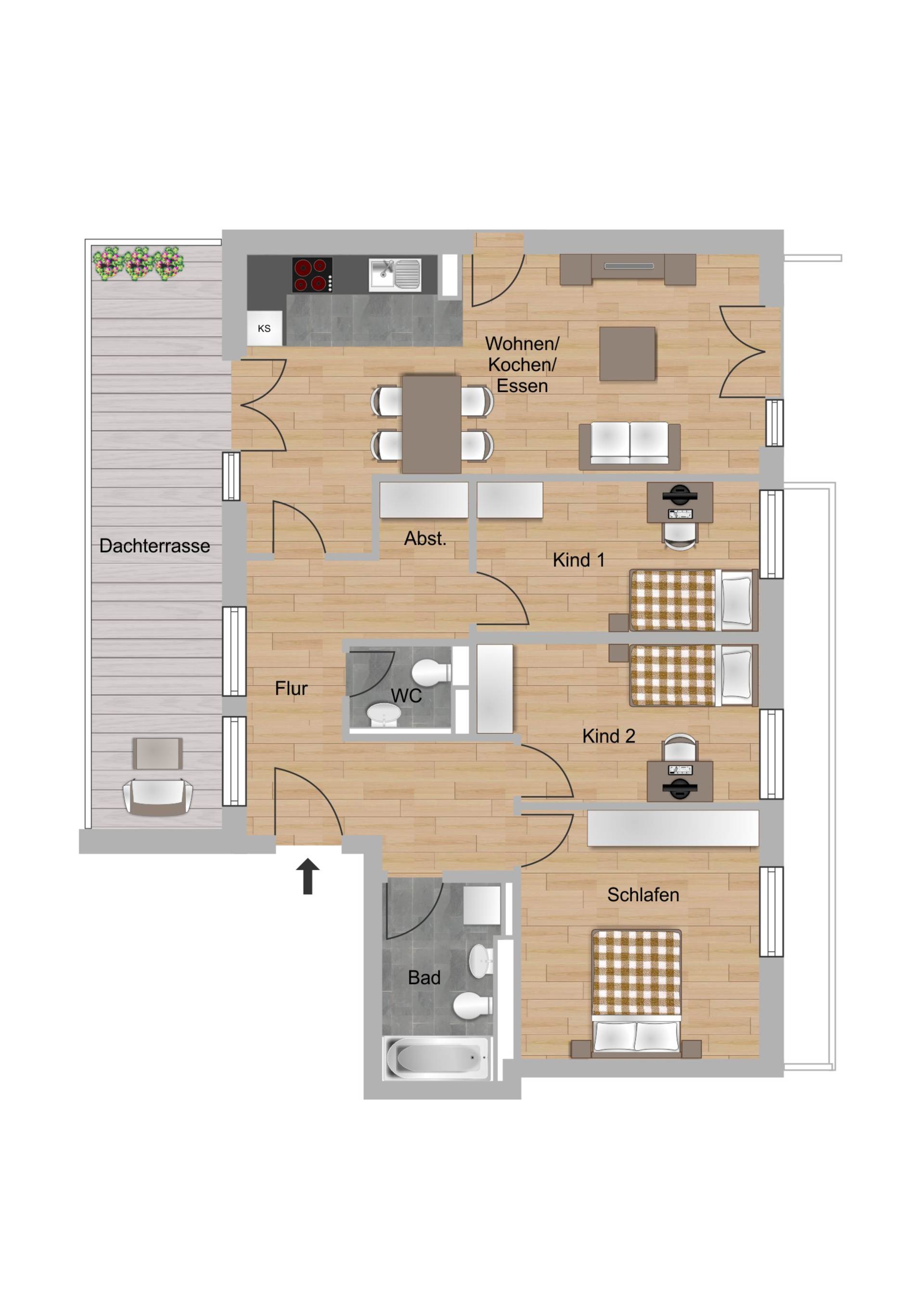 4-Zimmer-Wohnung (Dachgeschoss) ca. 90 m²